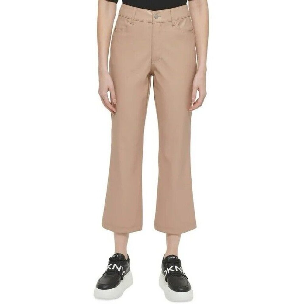 Dkny Womens Faux Leather High Rise Wide Leg Cropped Pants Size 2 Nwt
